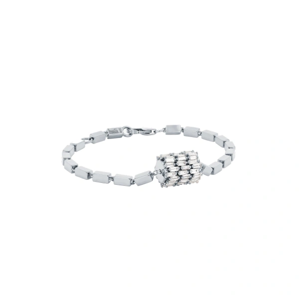 Suzanne Kalan Infinite Triple Row Diamond Thick Block-Chain Bracelet in 18K White Gold | Fine Bracelets | Coveti