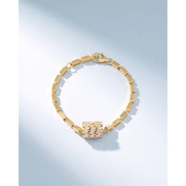 Suzanne Kalan Infinite Triple Row Diamond Thick Block-Chain Bracelet in 18K Yellow Gold | Fine Bracelets | Coveti