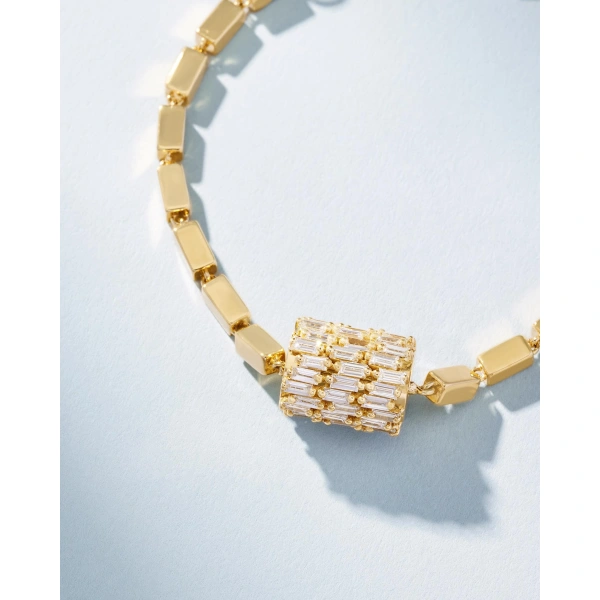 Suzanne Kalan Infinite Triple Row Diamond Thick Block-Chain Bracelet in 18K Yellow Gold | Fine Bracelets | Coveti