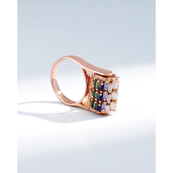 Suzanne Kalan Infinite Triple Row Rainbow Sapphire Spinner Ring in 18K Rose Gold | Fine Rings | Coveti