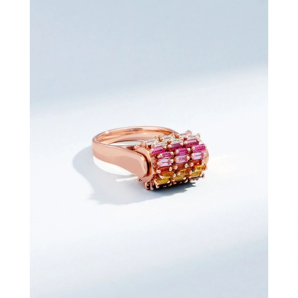 Suzanne Kalan Infinite Triple Row Rainbow Sapphire Spinner Ring in 18K Rose Gold | Fine Rings | Coveti