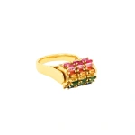 Suzanne Kalan Infinite Triple Row Rainbow Sapphire Spinner Ring in 18K Yellow Gold | Fine Rings | Coveti