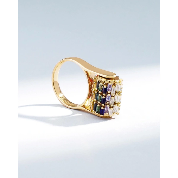Suzanne Kalan Infinite Triple Row Rainbow Sapphire Spinner Ring in 18K Yellow Gold | Fine Rings | Coveti