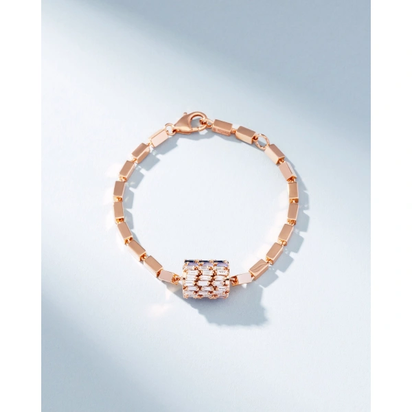 Suzanne Kalan Infinite Triple Row Rainbow Sapphire Thick Block-Chain Bracelet in 18K Rose Gold | Fine Bracelets | Coveti