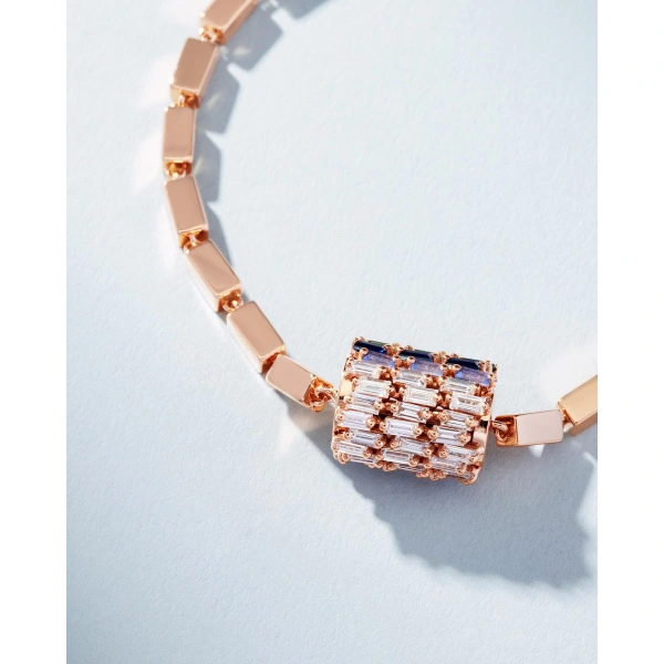 Suzanne Kalan Infinite Triple Row Rainbow Sapphire Thick Block-Chain Bracelet in 18K Rose Gold | Fine Bracelets | Coveti