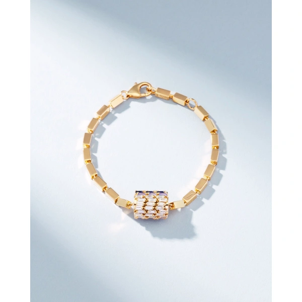 Suzanne Kalan Infinite Triple Row Rainbow Sapphire Thick Block-Chain Bracelet in 18K Yellow Gold | Fine Bracelets | Coveti
