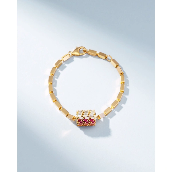 Suzanne Kalan Infinite Triple Row Rainbow Sapphire Thick Block-Chain Bracelet in 18K Yellow Gold | Fine Bracelets | Coveti
