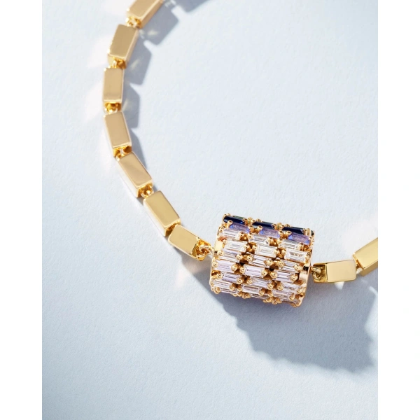 Suzanne Kalan Infinite Triple Row Rainbow Sapphire Thick Block-Chain Bracelet in 18K Yellow Gold | Fine Bracelets | Coveti