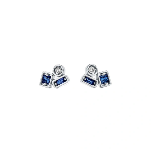 Suzanne Kalan Inlay Dark Blue Sapphire Mini Studs in 18K White Gold | Fine Earrings | Coveti