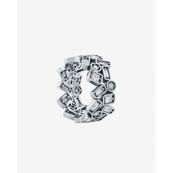 Suzanne Kalan Inlay Double Row Diamond Eternity Band in 18K White Gold | Fine Rings | Coveti
