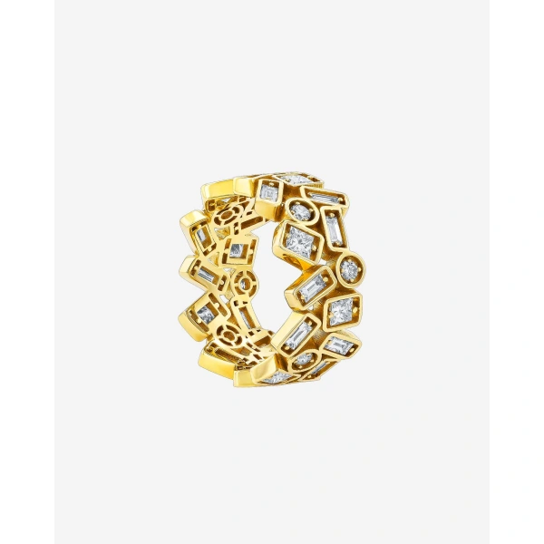 Suzanne Kalan Inlay Double Row Diamond Eternity Band in 18K Yellow Gold | Fine Rings | Coveti