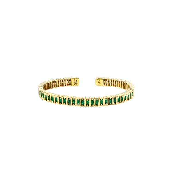 Inlay Emerald Bangle in 18K Yellow Gold