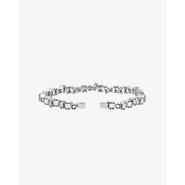 Suzanne Kalan Inlay Frenzy Diamond Bangle in 18K White Gold | Fine Bracelets | Coveti