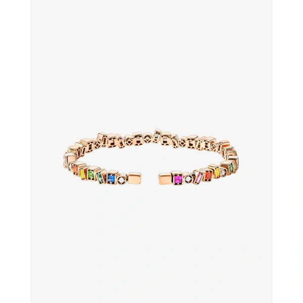Suzanne Kalan Inlay Frenzy Rainbow Sapphire Bangle in 18K Rose Gold | Fine Bracelets | Coveti