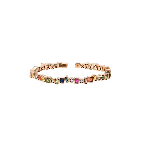 Suzanne Kalan Inlay Frenzy Rainbow Sapphire Bangle in 18K Rose Gold | Fine Bracelets | Coveti