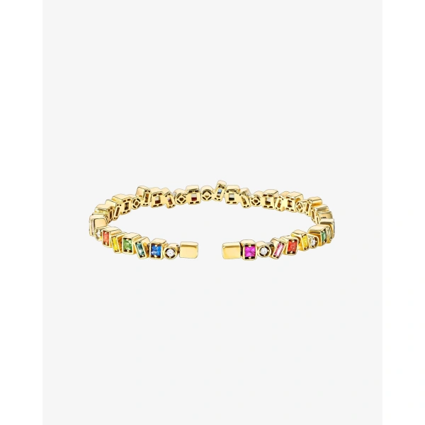 Suzanne Kalan Inlay Frenzy Rainbow Sapphire Bangle in 18K Yellow Gold | Fine Bracelets | Coveti