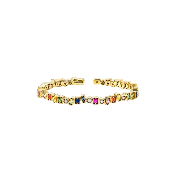 Suzanne Kalan Inlay Frenzy Rainbow Sapphire Bangle in 18K Yellow Gold | Fine Bracelets | Coveti