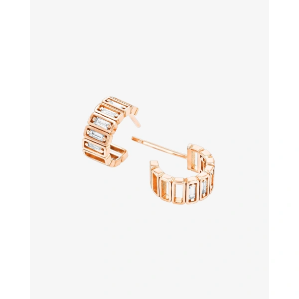 Suzanne Kalan Inlay Horizontal Diamond Mini Hoops in 18K Rose Gold | Fine Earrings | Coveti