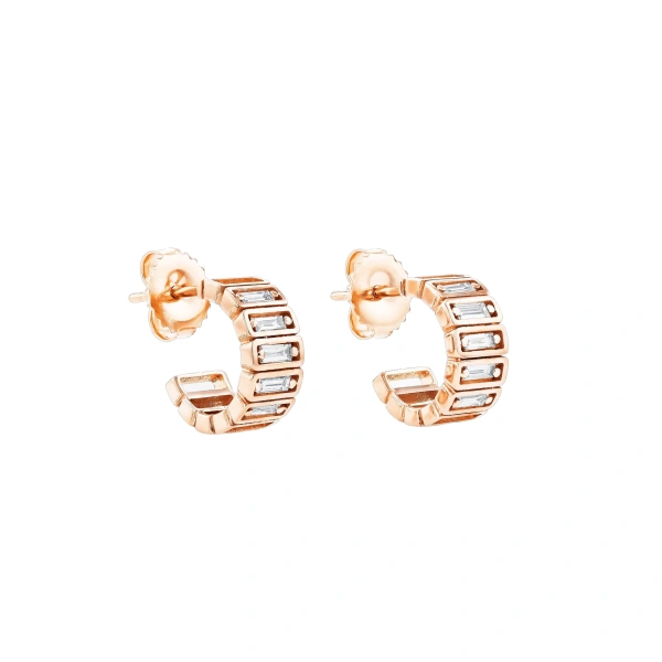 Suzanne Kalan Inlay Horizontal Diamond Mini Hoops in 18K Rose Gold | Fine Earrings | Coveti