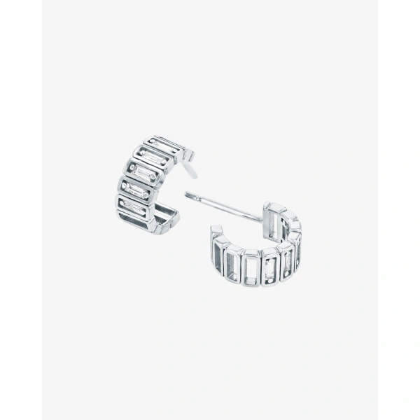 Suzanne Kalan Inlay Horizontal Diamond Mini Hoops in 18K White Gold | Fine Earrings | Coveti