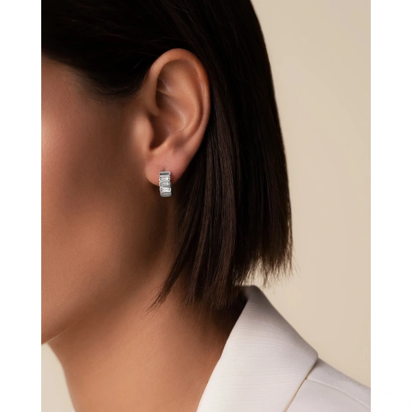 Suzanne Kalan Inlay Horizontal Diamond Mini Hoops in 18K White Gold | Fine Earrings | Coveti