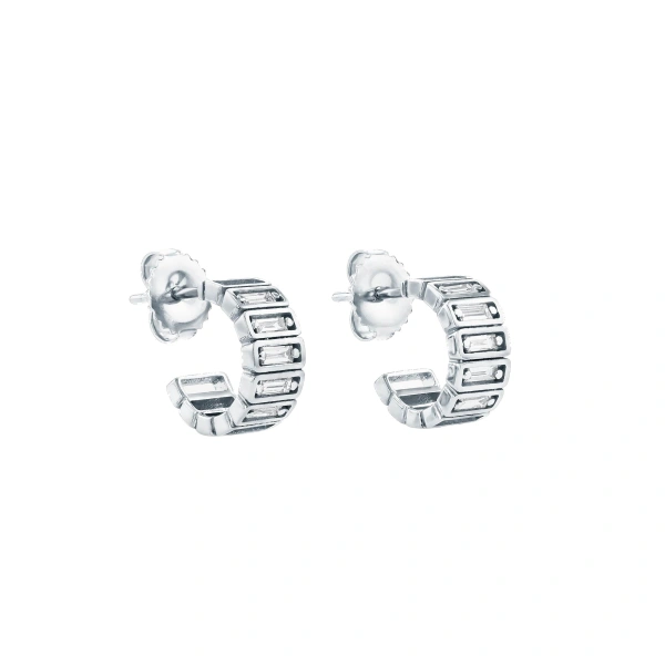 Suzanne Kalan Inlay Horizontal Diamond Mini Hoops in 18K White Gold | Fine Earrings | Coveti