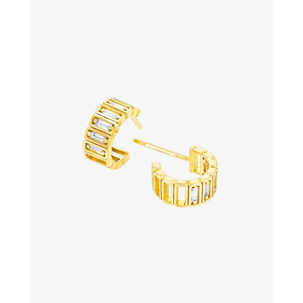 Suzanne Kalan Inlay Horizontal Diamond Mini Hoops in 18K Yellow Gold | Fine Earrings | Coveti