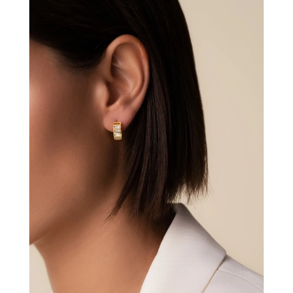 Suzanne Kalan Inlay Horizontal Diamond Mini Hoops in 18K Yellow Gold | Fine Earrings | Coveti