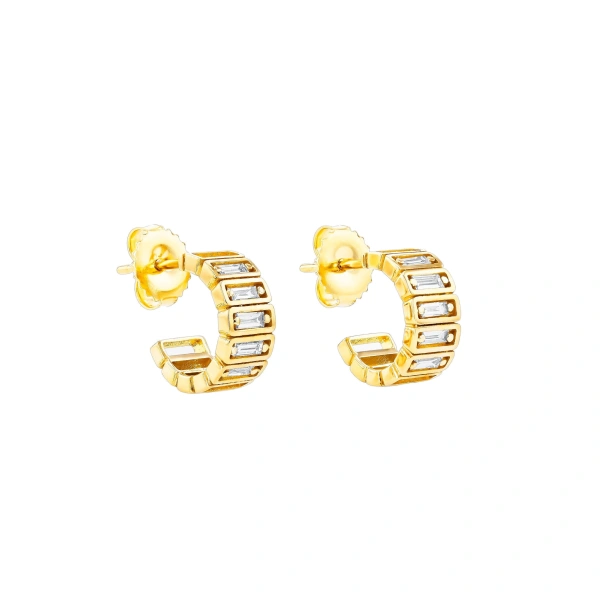 Suzanne Kalan Inlay Horizontal Diamond Mini Hoops in 18K Yellow Gold | Fine Earrings | Coveti
