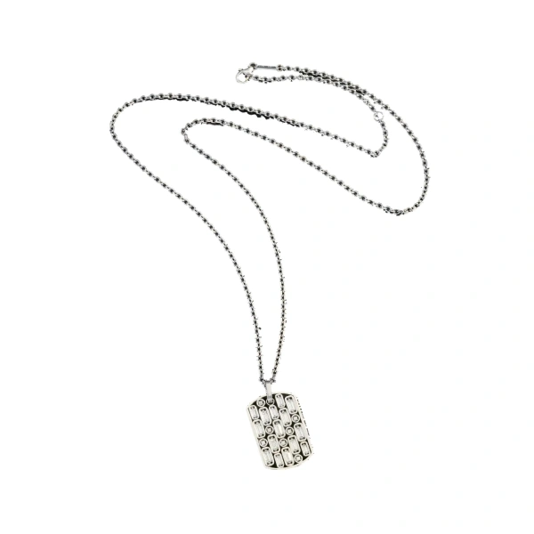 Inlay Large Dog Tag Necklace in 18K White Gold