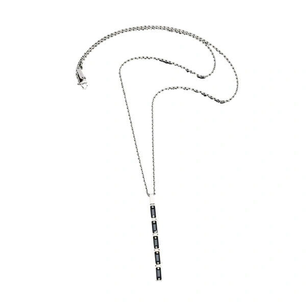 Inlay Large Totem Necklace in 18K White Gold, Black Sapphire