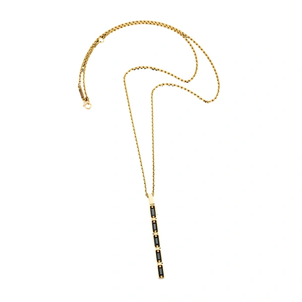 Inlay Large Totem Necklace in 18K Yellow Gold, Black Sapphire