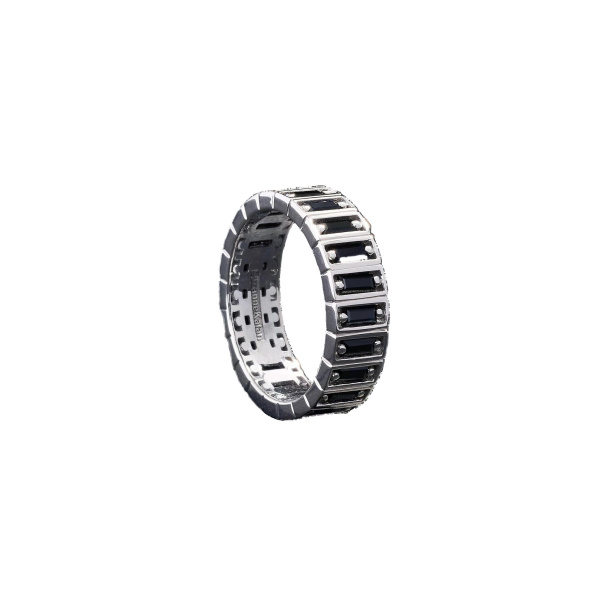 Suzanne Kalan Inlay Large Vertical Eternity Band in 18K White Gold, Black Sapphire | Fine Rings | Coveti