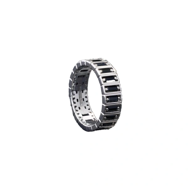 Inlay Large Vertical Eternity Band in 18K White Gold, Black Sapphire