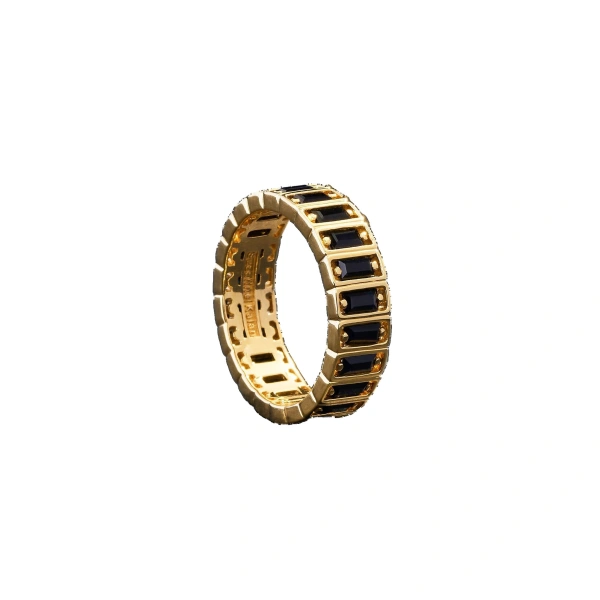 Inlay Large Vertical Eternity Band in 18K Yellow Gold, Black Sapphire