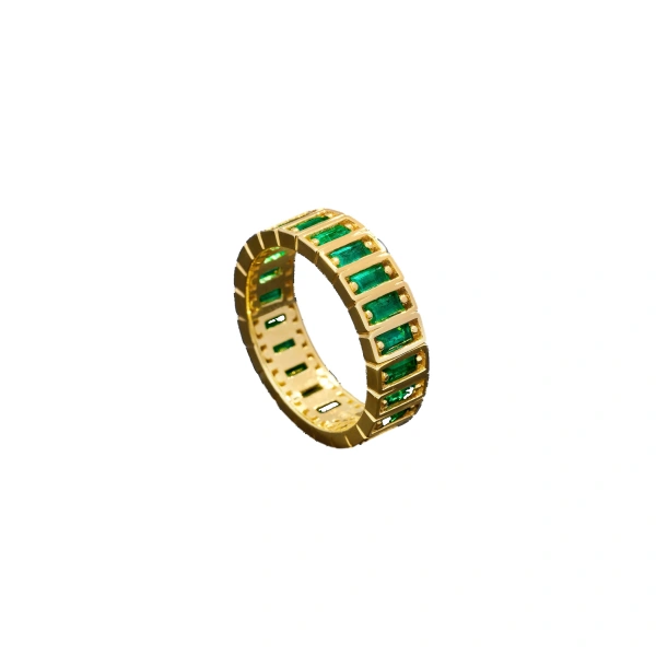 Suzanne Kalan Inlay Large Vertical Eternity Band in 18K Yellow Gold, Emerald | Fine Rings | Coveti