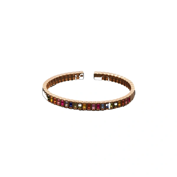 Suzanne Kalan Inlay Large Vertical Gemstone Bangle in 18K Rose Gold, Rainbow Sapphire | Fine Bracelets | Coveti