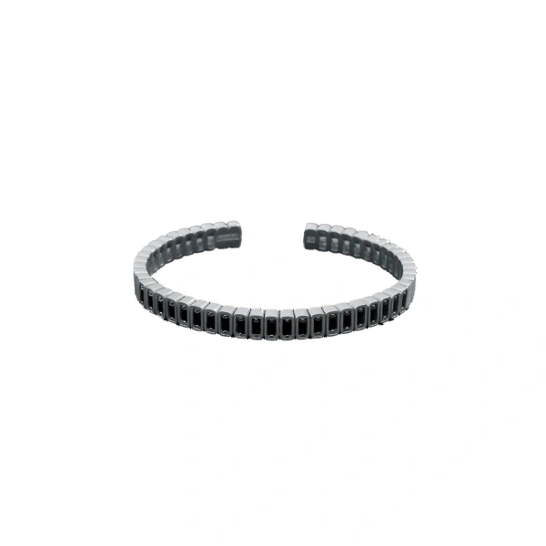 Inlay Large Vertical Gemstone Bangle in 18K White Gold, Black Sapphire