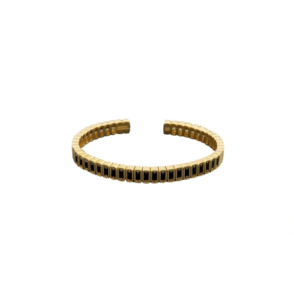 Inlay Large Vertical Gemstone Bangle in 18K Yellow Gold, Black Sapphire