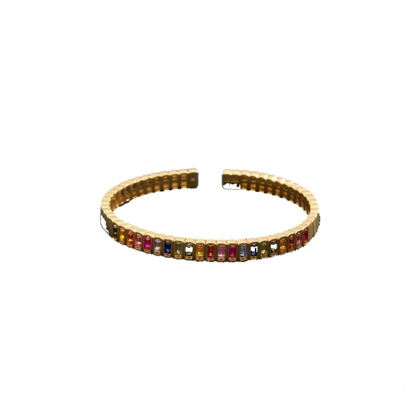 Suzanne Kalan Inlay Large Vertical Gemstone Bangle in 18K Yellow Gold, Rainbow Sapphire | Fine Bracelets | Coveti