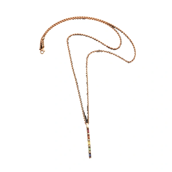 Inlay Medium Totem Necklace in 18K Rose Gold, Rainbow Sapphire