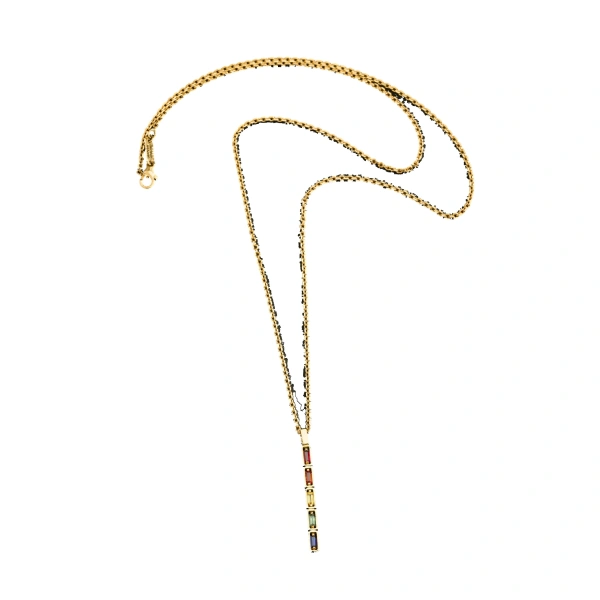 Inlay Medium Totem Necklace in 18K Yellow Gold, Rainbow Sapphire
