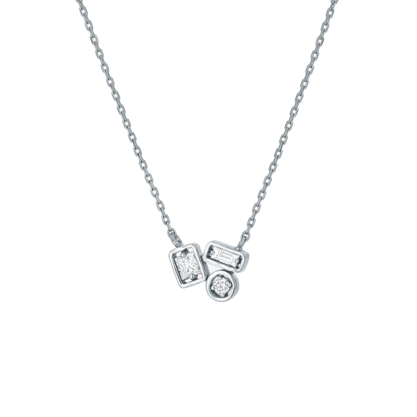 Suzanne Kalan Inlay Mini Diamond Pendant in 18K White Gold | Fine Necklaces | Coveti