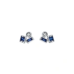 Suzanne Kalan Inlay Mini Studs in 18K White Gold, Dark Blue Sapphire | Fine Earrings | Coveti