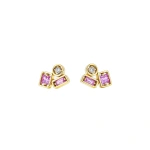 Suzanne Kalan Inlay Pink Sapphire Mini Studs in 18K Yellow Gold | Fine Earrings | Coveti