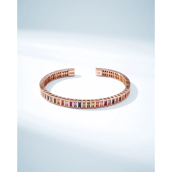 Suzanne Kalan Inlay Rainbow Sapphire Bangle in 18K Rose Gold | Fine Bracelets | Coveti