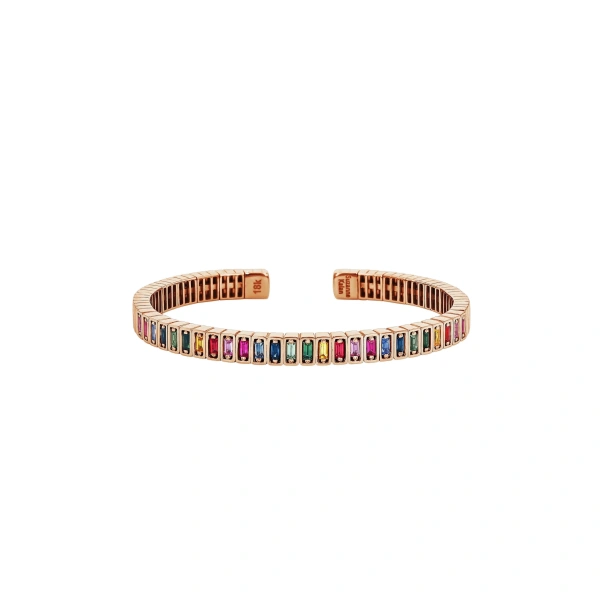 Inlay Rainbow Sapphire Bangle in 18K Rose Gold