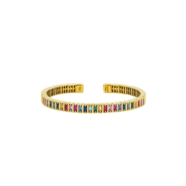 Suzanne Kalan Inlay Rainbow Sapphire Bangle in 18K Yellow Gold | Fine Bracelets | Coveti