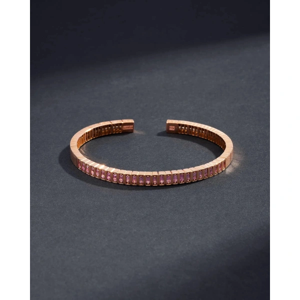 Suzanne Kalan Inlay Small Vertical Gemstone Bangle in 18K Rose Gold, Pink Sapphire | Fine Bracelets | Coveti