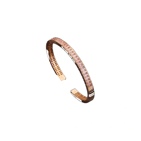 Inlay Small Vertical Gemstone Bangle in 18K Rose Gold, Pink Sapphire